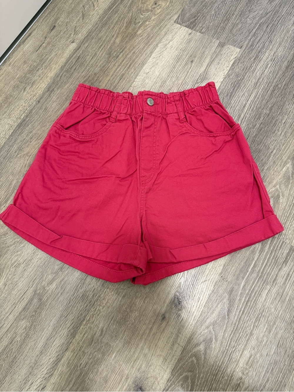 H&M Hot Pink High-Rise Elastic Waist Cuffed Jean Shorts
